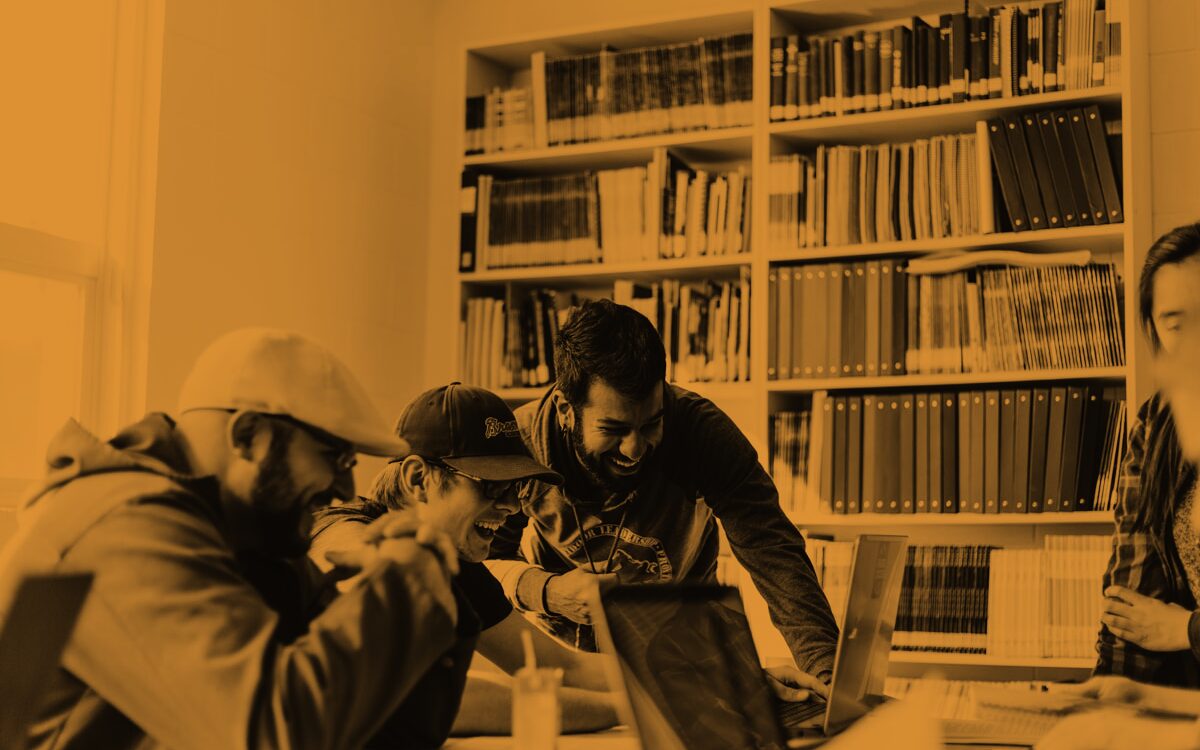 Students working together in a library